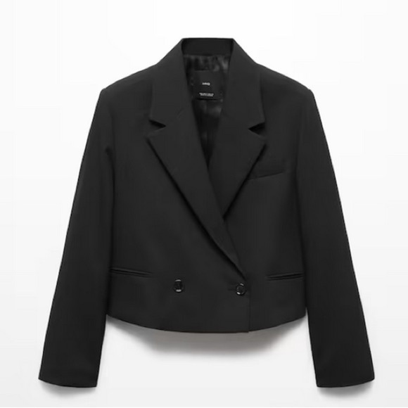 Mango Short Double-Breasted Blazer In Black Size L NWOT - Picture 3 of 14